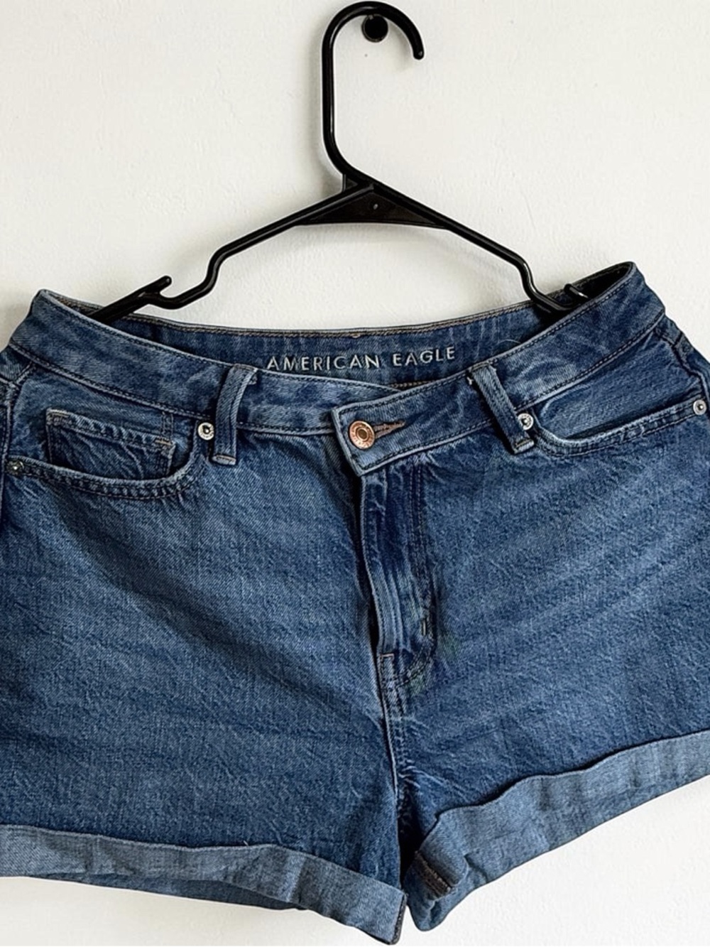 American Eagle Highest Rise Mom Shorts High Waisted Denim Blue Casual Summer s 4